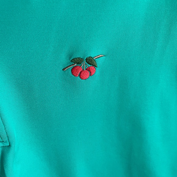 Bright green 1/4 zip sleeveless pullover, Cherry Hills logo, large - Picture 2 of 6